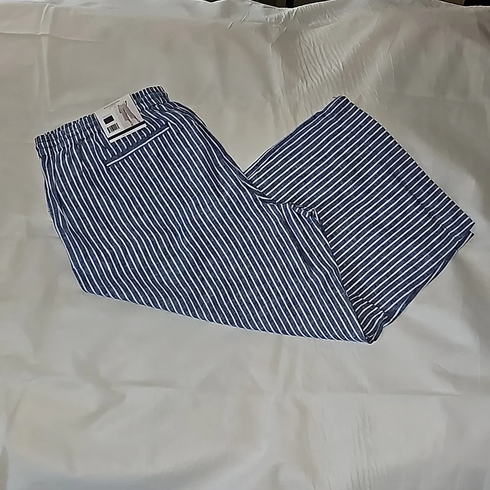 BeachLunchLounge Cropped Linen Striped Pants Size XXL - Picture 2 of 15
